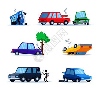 车辆保险素材汽车道路不同事故的照片插画
