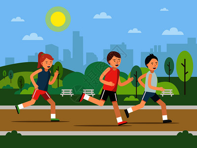 人民公园城市绿色公园景观户外慢跑的人健康活跃插图插画