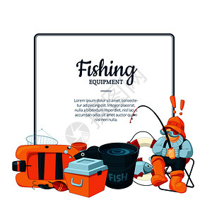 晒鱼干工具矢量扁平风格卡通捕鱼设备钓鱼插画插画