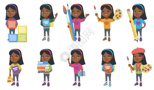 非洲孩子‘女孩玩建筑立方体插图插画