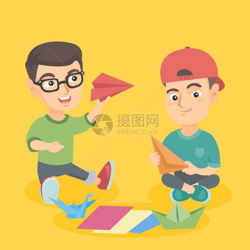 折纸制作玩具的儿童图片