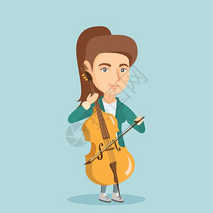 大提琴女孩演奏大提琴的人插画