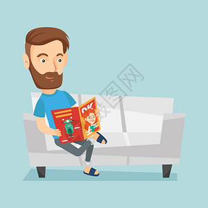 报男人坐在沙发上看杂志的人插画
