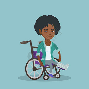 卡通美国人坐在轮椅上腿受伤的人设计图片
