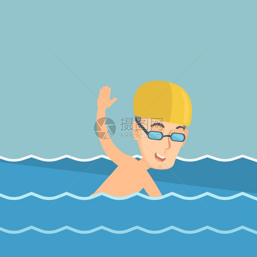 戴帽子和眼镜的年轻男游泳运动员图片