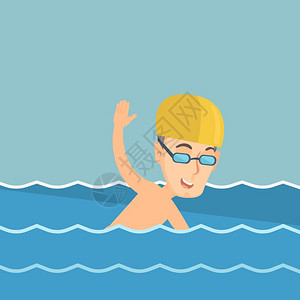 戴帽子和眼镜的年轻男游泳运动员插画