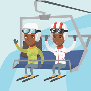 坐缆车坐滑雪缆车的人插画