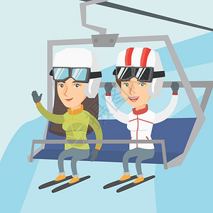 坐缆车坐滑雪缆车的人插画