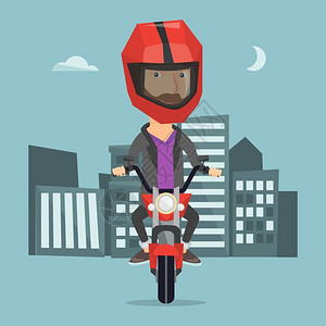 戴头盔的年轻人骑着摩托车背景图片