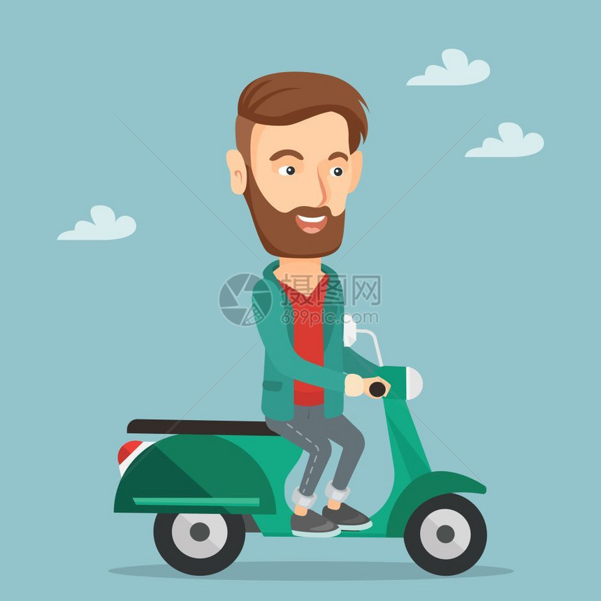骑着小摩托车的年轻男子图片