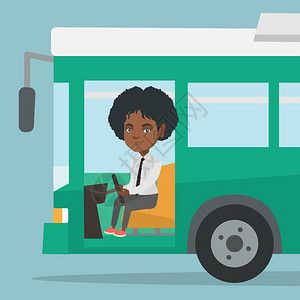 美国交通非洲青年公共汽车司机机矢量漫画插图插画
