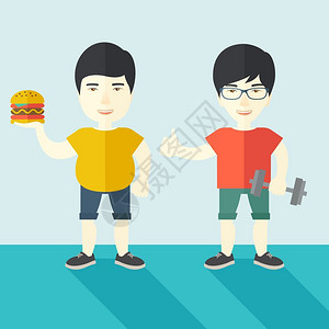 拿汉堡的胖子和健身的人图片