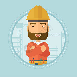 建筑工人及工地背景插画图片