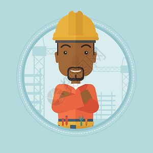 建筑工人及工地背景插画图片