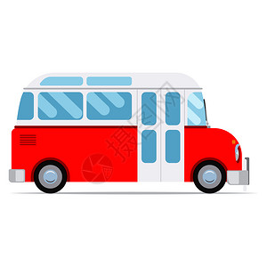 红色卡通大客车孤立在白色背景上红卡通大客车背景图片