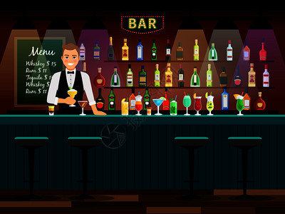 酒吧工作素材酒吧柜台插画