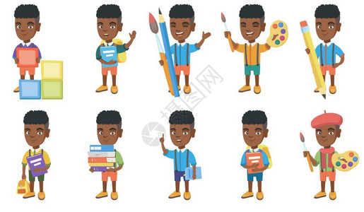 美国孩子非洲男孩矢量插图集插画