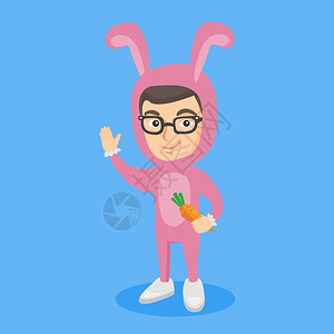 复活节服装身着兔子装和胡萝卜的男孩插画