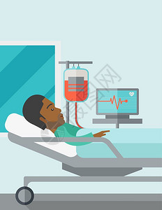舍得放下非洲的美洲的ptie躺在医院的床上带有心率监测器并放下counetr矢量平板设计图垂直海报布局带有文字空间病人躺在床上插画