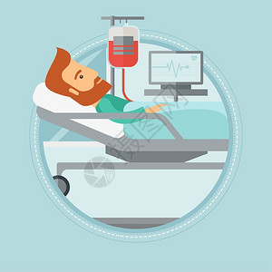 楼盘加推躺在医院病床上输血检测心脏的男青年卡通矢量插画插画