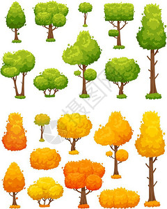 切割树篱卡通可爱的树木植物和灌林矢量元素插画