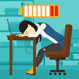 年轻漂亮的女人睡着了在办公室睡着的雇员插画