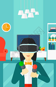身着虚拟现实头盔的女身着虚拟现实头盔图片