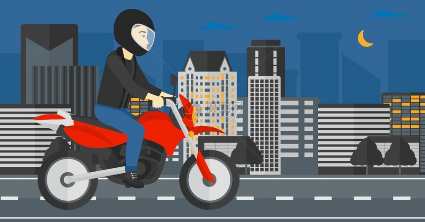 骑摩托车夜间城市背景插画图片