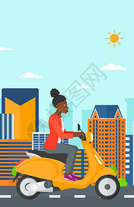 骑摩托车城市背景插画图片