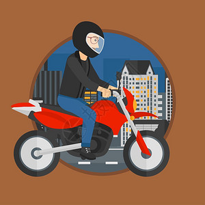身戴头盔的年轻人骑着摩托车卡通矢量插画背景图片