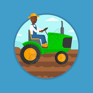 一名年青农民使用拖拉机耕种田矢量插画背景图片