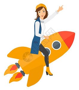 驾驶火箭手指向前方的女人卡通图背景图片