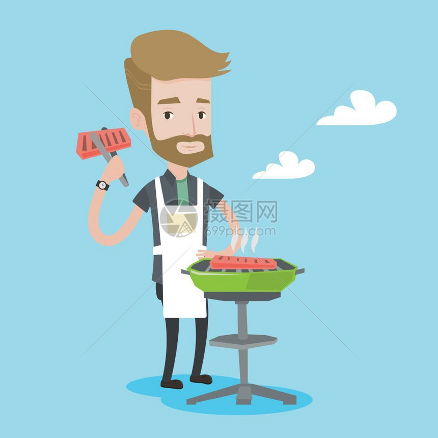 在野外做烤肉的男子图片