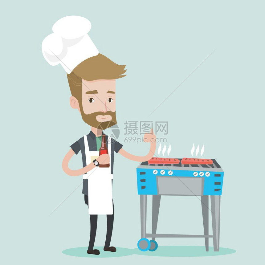 一个在烧烤炉上做烤肉的男子图片