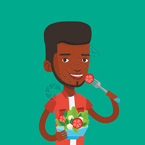 蔬菜花束吃新鲜蔬菜沙拉的年轻人插画