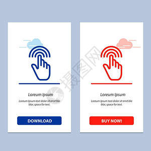 下载按钮设计双指手接口启动蓝色和红下载购买网络部件卡模板设计图片