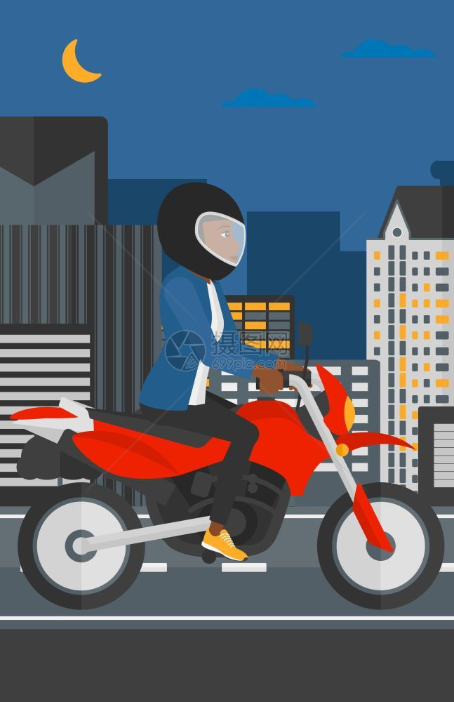 骑摩托车夜间城市背景插画图片