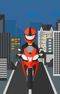 夜间骑摩托车城市背景插画图片