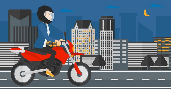 夜间骑摩托车城市背景插画图片