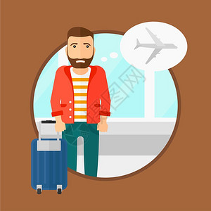 带着行李箱在机场候机的男人卡通图图片