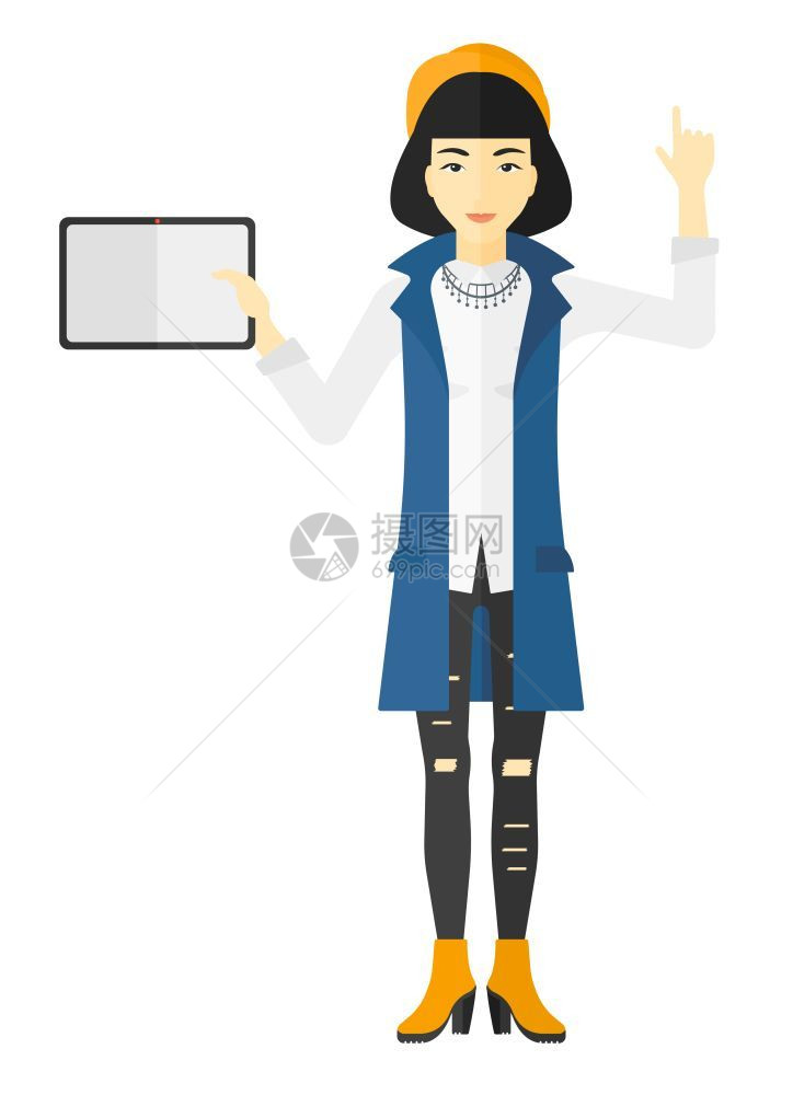 一名持平板电脑的亚裔女图片