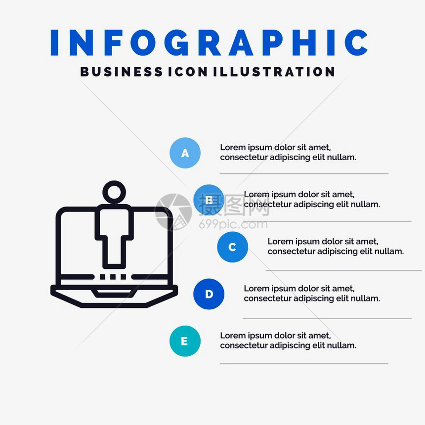带有5个步骤演示的图表背景服务线标图片