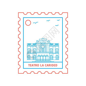 剧院建筑邮票插画图片