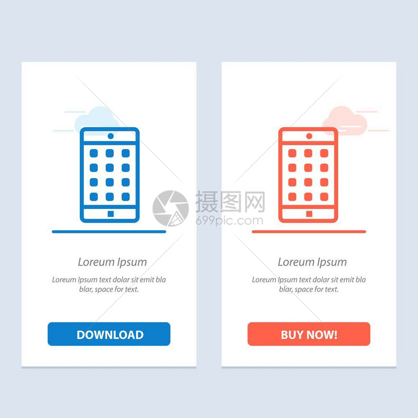 应用程序移动密码蓝色和红下载购买网络部件卡模板图片