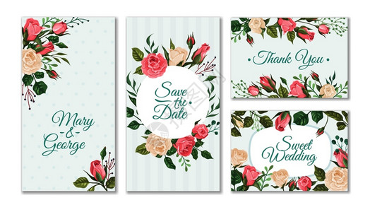 带有玫瑰花的婚礼卡邀请卡宣传单模板高清图片