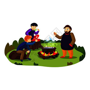 卡通插图营地做饭的旅行者手绘插画图片
