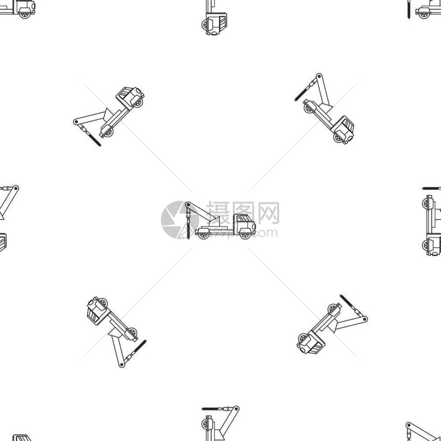 卡车钻机模式无缝重复几何矢量图图片