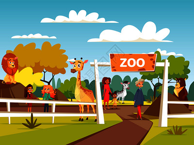 动物园卡通矢量插画背景图片