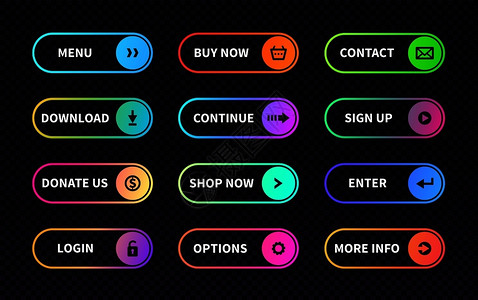 ui设计web界面科平坦web提交格式现代过渡符号游戏导航ui设计元素矢量在透明背景上显示不同的光矩形呼叫横幅动作一组梯度动作按钮we提交格式游戏导插画
