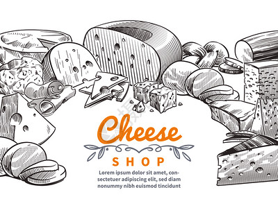 达瑙斯美味的芝士饼feta和plmesn切片美食面条素描的意大利餐具设计用于厅概念草条奶酪背景美味的芝士饼feta和pmns切片美食面插画